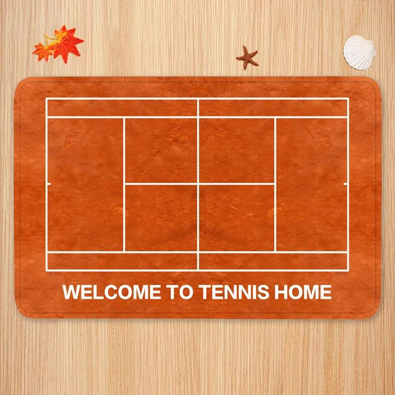 Badminton Set Garden - พรมลายกีฬา ลายสนามเทนนิส แบดมินตัน พร้อมข้อความต้อนรับ สีฟ้า สีส้ม