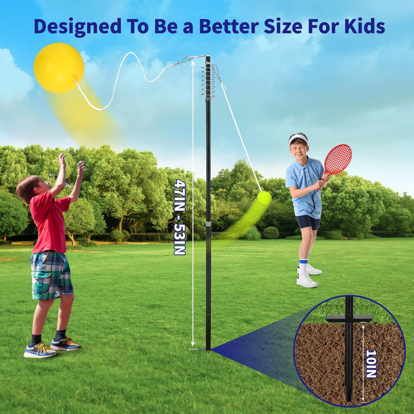 Badminton Set Garden - ชุดฝึกซ้อมเทนนิส ลูกบอลและเชือกเทเธอร์บอล ชุดเทนนิสฝึกซ้อมด้วยตัวเอง แบบเด้งกลับ สำหรับสวนสาธารณะ สนามหลังบ้าน