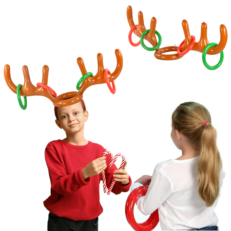 Party Games No Supplies - 1/3 ชุดเกมคริสต์มาส Inflatable Reindeer Antler หมวกแหวน