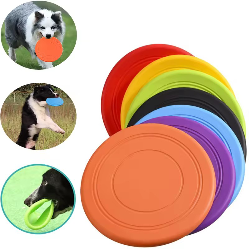 Frisbee Freestyle Disc - ของเล่นฝึกสัตว์เลี้ยงแบบจานร่อน ทนทาน ย่อยสลายได้ ผลิตจากยางนุ่ม ทนต่อการฉีกขาด เหมาะสำหรับสุนัข
