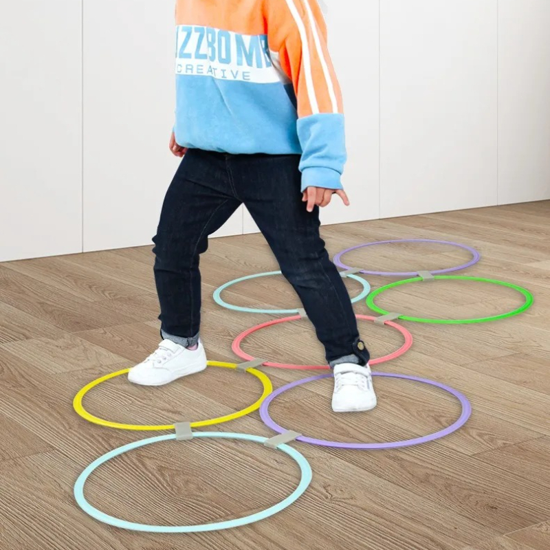 Party Games Physical - ของเล่นกีฬาฝึกสมรรถภาพร่างกายกลางแจ้งสำหรับเด็ก ชุดห่วงกระโดดแบบตาข่าย 10 ห่วง 10 ตัวเชื่อมต่อ