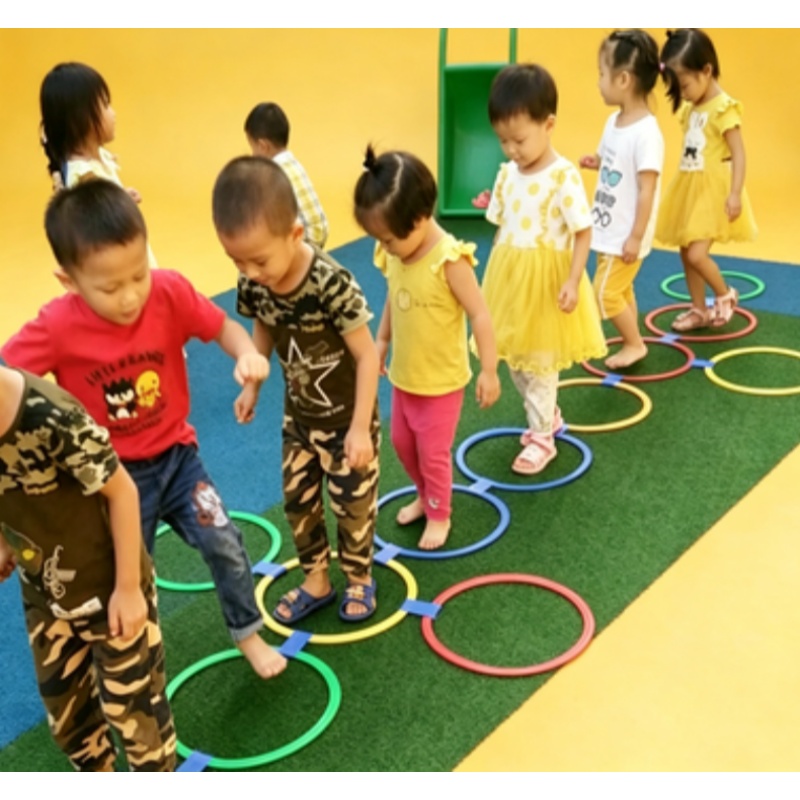 Party Games Physical - ของเล่นกีฬากลางแจ้งสำหรับเด็ก ชุดห่วงกระโดดแบบตาข่าย 10 ห่วง 10 ตัวเชื่อมต่อ